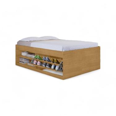 Imagem de Cama Box Casal Com Sapateira Prateleiras Vanessa Naturalle