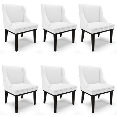 Imagem de Kit 6 Cadeiras Estofadas Sala De Jantar Base Fixa De Madeira Preto Lia Sintético Branco - Ibiza