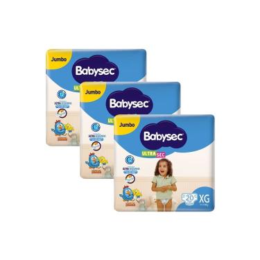 Imagem de Kit 3 Fralda Babysec Ultrasec Tamanho XG Pacote Jumbo 20 Fraldas Descartáveis