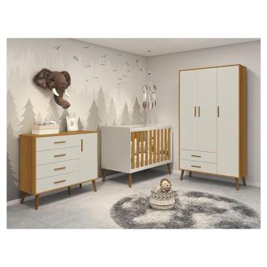 Imagem de Quarto de Bebê Isis 3 Portas Areia Acetinado Savana - Reller