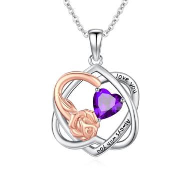 Imagem de WYDDO Colar de pedra de nascimento para mulheres, colar de coração infinito, pingente de flor rosa para mãe, joia de pedra de nascimento para a família, presente de aniversário de aniversário para