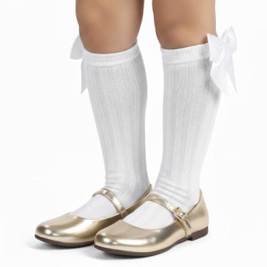 Imagem de Kit Infantil Sapatilha Festa com Meia Alta Branca Laço Cetim Sapato Boneca Elegante para Meninas (Dourado, BR, Criança de 1 a 3 anos, Numérico, 20)