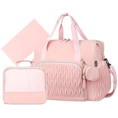 Imagem de Yorige Sacola de fraldas para bebês, 6 peças, bolsas hospitalares grandes para mães com trocador de fraldas, capa de chupeta para parto de parto, menino e menina, rosa