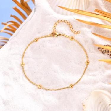 Imagem de Tornozeleira feminina de aço inoxidável com pingente de bola de ouro ou prata, corrente ajustável, simples, elegante, joia de praia de verão, 21cm-26cm, Aço inoxidável, Sem Pedra Preciosa