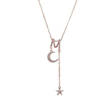 Imagem de Colar de estrela e lua para mulheres com pingente de zircão esmagado cintilante, presentes para esposa e namorada, banhado a ouro grosso, não mancha, Natal 40 + 5 cm, Medium, Cobre, Zircônia cúbica