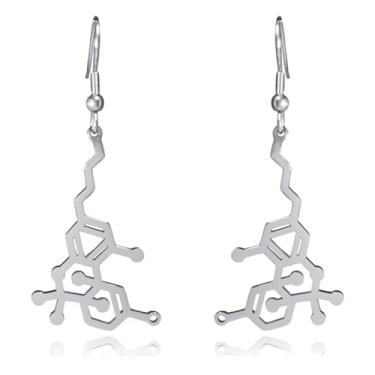 Imagem de Brincos pendentes de aço inoxidável de molécula de maconha de erva THC Tetrahydrocannabinol