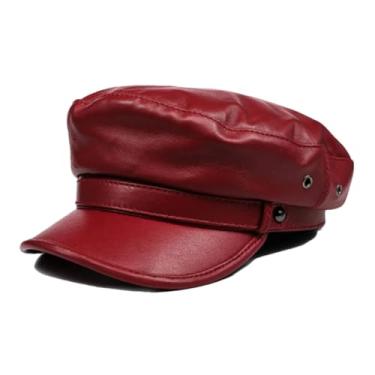 Imagem de Chapéu masculino feminino de couro genuíno unissex quente de inverno casual boné azul marinho boné de estudante vinho tinto 59 60 cm