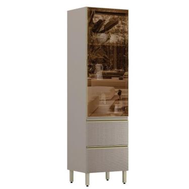 Imagem de Cristaleira 1p Vidro 2g 219x60 Cm Mdf Proenca Nogueira Nude Demartez Nogueira Nude