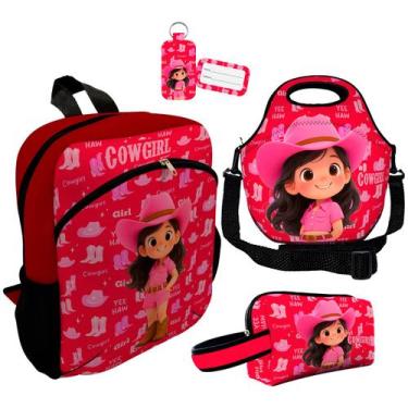 Imagem de Kit Mochila Escolar Infantil Lancheira Térmica Estojo Necessaire Plus 