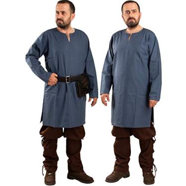 Imagem de Calvina Costumes Odin Medieval, Viking e LARP Undertúnica feita na Turquia, Azul, 4G