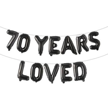 Imagem de Faixa de balão amada por 70 anos, guirlandas de glitter multicoloridas para artigos de decoração de festa de aniversário de 70 anos/casamento (70 anos amados preto)