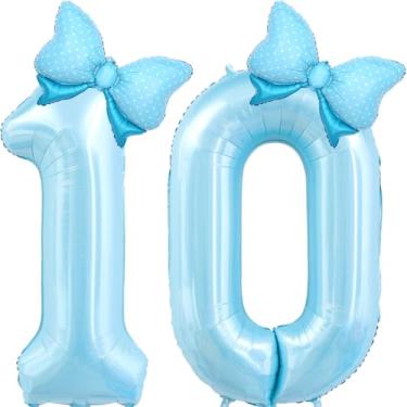 Imagem de Decoração de aniversário azul claro com 10 balões com 10 números de balões azuis, arcos azuis, folha, hélio, hélio, grande, 101,6 cm, 10º balão para meninas, coquete, artigos de decoração de festa de