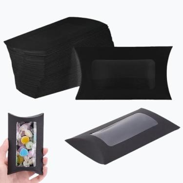 Imagem de 50 caixas de presente de travesseiro com janelas, mini caixa de embalagem de papel kraft, caixa de lembrancinha criativa dobrável com janela transparente para padaria, doces, chocolate, joias