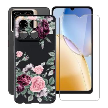 Imagem de YQINHHME Capa protetora de TPU macia preta para ZTE Blade A56 (6,7 polegadas) com 1 protetor de tela de vidro temperado, capa fina de silicone à prova de choque para ZTE Blade A56 - Rosa vermelha