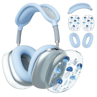 Imagem de BlHMCASE Capa de fone de ouvido para AirPods Max, lindas capas transparentes de água-viva azul, capa de silicone azul para Apple AirPods Max