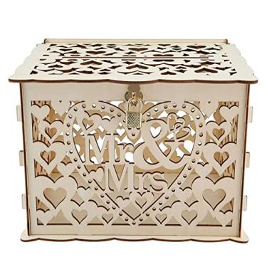 Imagem de AYNEFY Caixa de Cartão de Presente Com Fechadura, Porta-cartões Grande de Madeira, Perfeita para Casamentos e Formaturas, Design Elegante para Eventos Especiais