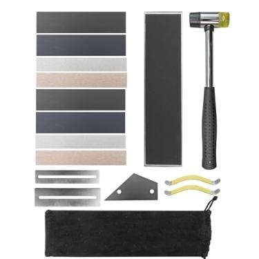 Imagem de QAGGUM Kit de reparo de guitarra com traste de borracha martelo traste basculante feixe de nivelamento protetores de dedo espalhadores de cordas papéis de lixa, conjunto de ferramentas Luthier para