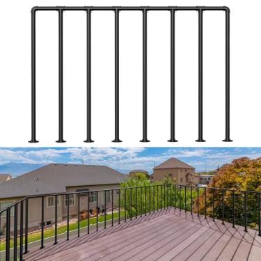 Imagem de Kit de corrimão para varanda, balaústres de metal, corrimão de cerca de ferro forjado horizontal preto, sistema de trilhos de mão planos para varanda externa/interna, varanda, pátio, 1 pacote