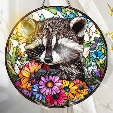 Imagem de Apanhador solar de acrílico colorido, decoração de janela suspensa de guaxinim com design de vitral impresso, apanhador de sol, arte de parede de arco-íris, ideia de presente e ornamento de jardim