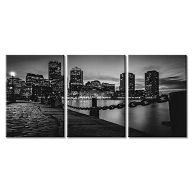 Imagem de TUMOVO Fotos de paisagem urbana de Boston para sala de estar, arranha-céus e horizonte, arte de parede, impressões em tela, pinturas de pôster, pinturas modernas, decoração de quarto, arte de parede