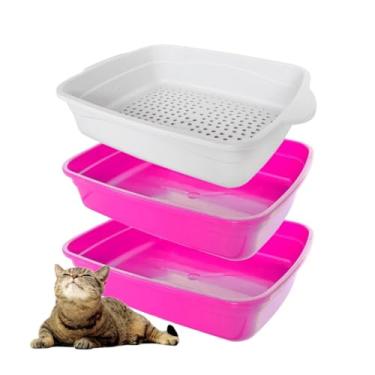 Imagem de Caixa de Areia Para Gatos Banheira Higiênica 3 Peças Com Bandeja Sanitária e Peneira(Rosa)