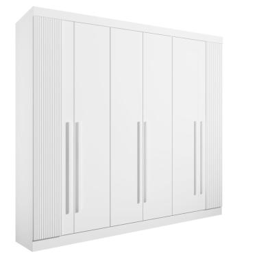 Imagem de Roupeiro 6 Portas Ripado 6 Gavetas Sem Pés Da Vinci Plus - D' Doro Branco/ripado