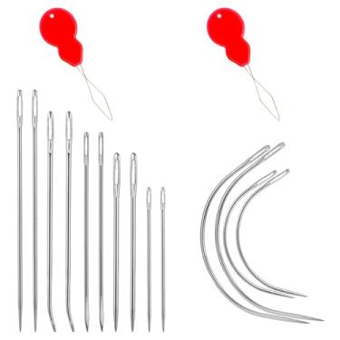 Imagem de Agulha de estofamento de 14 peças para costura à mão, 10 agulhas retas e 4 curvas, couro de estofamento, agulhas de costura resistente, kit de costura para cabelo, casa, tapete, lona, sofá, reparo