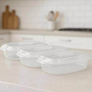 Imagem de Travessa Plástica 2L com Tampa para Microondas  Pote Retangular Multiu