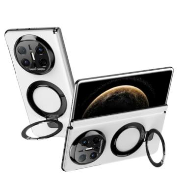 Imagem de HAOMRIYL Capa de couro para Huawei Mate X6, suporte de anel magnético, capa traseira de telefone, dobradiça de lente de câmera completa, capa de revestimento à prova de choque, branca, Mate X6