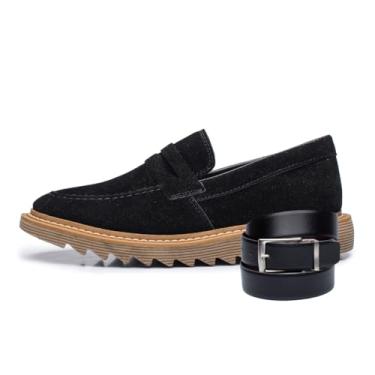 Imagem de ThézB Sapato Social Oxford Masculino em Couro Sintético, Sola Tratorada, com Cinto Social, Estilo Brogue, para Escritório e Festas (Preto Ambar, BR, Adulto, Numérico, 43)