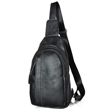 Imagem de Le'aokuu Mochila masculina casual para uso ao ar livre, chá, viagem, trilhas, tiracolo, tiracolo, bolsa masculina de couro 010, Preto, Transversal