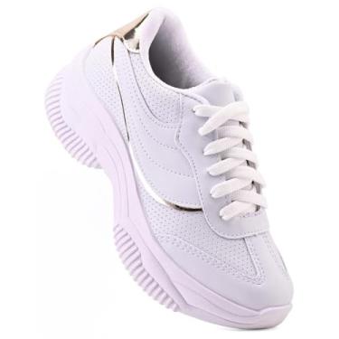 Imagem de THOWS Tênis Feminino Casual, Confortável para Passeio, Leve e Resistente (Branco Dourado, BR, Adulto, Numérico, 38)