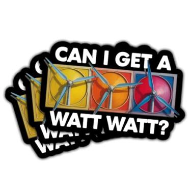 Imagem de (3 peças) Adesivos Can I Get a Watt Watt, decalques engraçados de vinil de energia renovável para engenheiros, estudantes STEM e amantes da ciência, adesivos de humor de eletricidade de turbina eólica