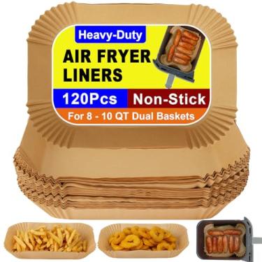 Imagem de GINOYA Forros Air Fryer para cesta dupla, 120 peças de forros de pergaminho antiaderentes e resistentes a graxa para Ninja DZ201/DZ401/DZ550, Vórtice instantâneo, COSORI e mais, ótimo para assar