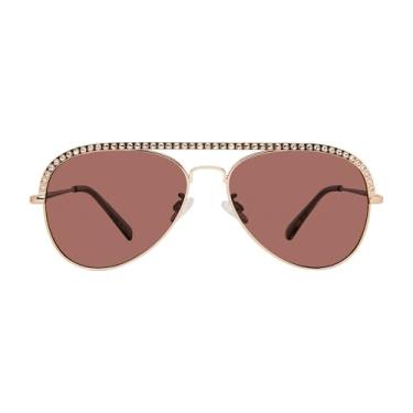 Imagem de PRIVÉ REVAUX Óculos de sol femininos casuais ovais, quadrados, coração, Ouro rosa, Large