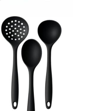Imagem de Colher de Silicone para Cozinha Conjunto, Preto e Vermelho, Adequado Tanto para Uso DoméStico Como para Catering.(KIT 03 SILICONE - PRETO)