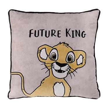 Imagem de Travesseiro decorativo bordado Rei Leão da Disney Taupe e Dourado Simba Future King