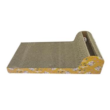 Imagem de Quadro arranhador para gatos com faixa de sino – arranhador interativo de papelão ondulado para gatos, 22 cm L x 48 cm C x 3 cm A (padrão de borda aleatória)