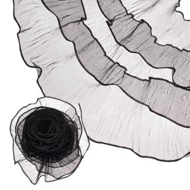 Imagem de letsinstyle Acabamento de renda plissado com babados de 1,5 m, fita preta com babados, acabamento em tecido de organza retrô, tule decorativo, bordas, punho, costura, bordas, acabamento para decoração