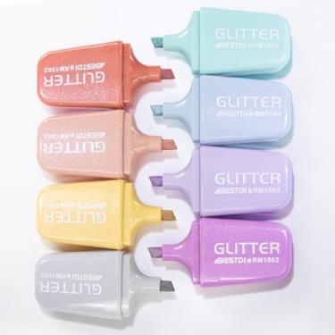 Imagem de 8 marcadores de glitter, mini marcadores, canetas marcadoras com ponta de cinzel, sem sangramento, secagem rápida, material de volta às aulas (purpurina prateada)