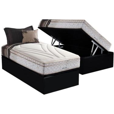 Imagem de Cama Box Baú Solteiro: Colchão Molas Herval Maxspring American + Base Crc Suede Black(88x188)