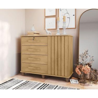 Imagem de Cômoda Sapateira Grécia Com Chave 1 Porta 4 Gavetas Ripado Cinamomo