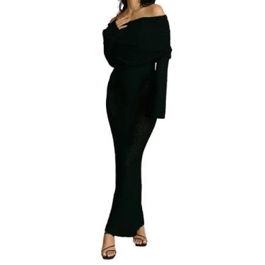 Imagem de Vestido maxi NRTHYE feminino de crochê de manga comprida