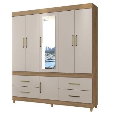 Imagem de Guarda Roupa Casal Guarujá 6 Portas E 4 Gavetas Amêndola Off White Com Espelho - Demóbile Amêndola Off White