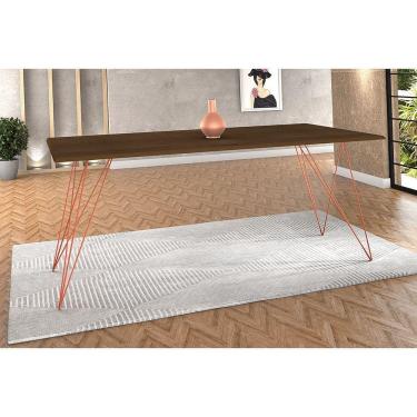 Imagem de Mesa De Madeira Trama Base Cobre Com Tampo Amêndoa 140 X 80 - New Green - Marrom