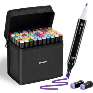Imagem de Conjunto de Canetinhas Marcadoras com Ponta Dupla, Kit Escolar para Colorir e Desenho, Marcadores Permanentes para Atividades Artísticas e Projetos (60 core)