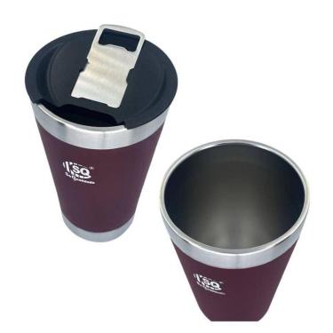 Imagem de Copo Térmico Vermelho 500Ml Inox Parede Dupla Com Abridor