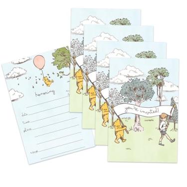 Imagem de Convites para chá de bebê ou festa de aniversário do Ursinho Pooh - 20 Convites de preenchimento dupla face de 10 x 15 cm com envelopes úmidos para selar