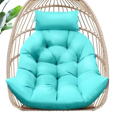 Imagem de MAGIC ELEPHANT Almofada para cadeira de ovo, almofada de espuma viscoelástica para pendurar para cadeira de ovo, almofada giratória de cesta de rede interna e externa com encosto de cabeça (turquesa)