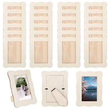 Imagem de Falzqq Pacote com 24 molduras de madeira para artesanato, 10 x 15 cm, porta-retratos de madeira com suporte, cor original de madeira, para casamentos, festas, aniversários, casas, artesanato DIY